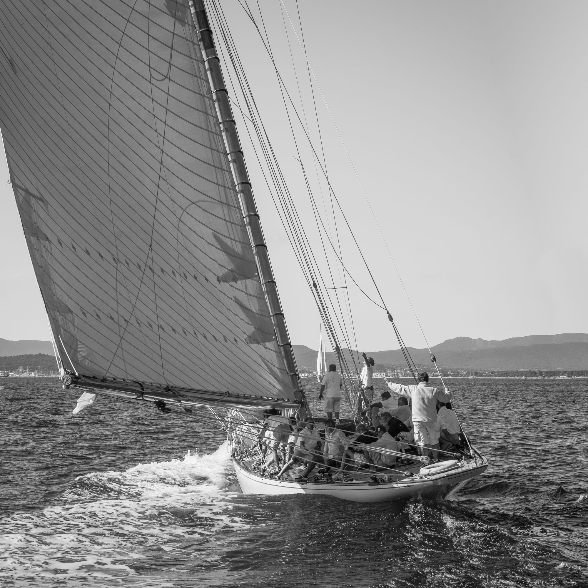 Tracking Sail Photo black and white print on 6mm tempered glass