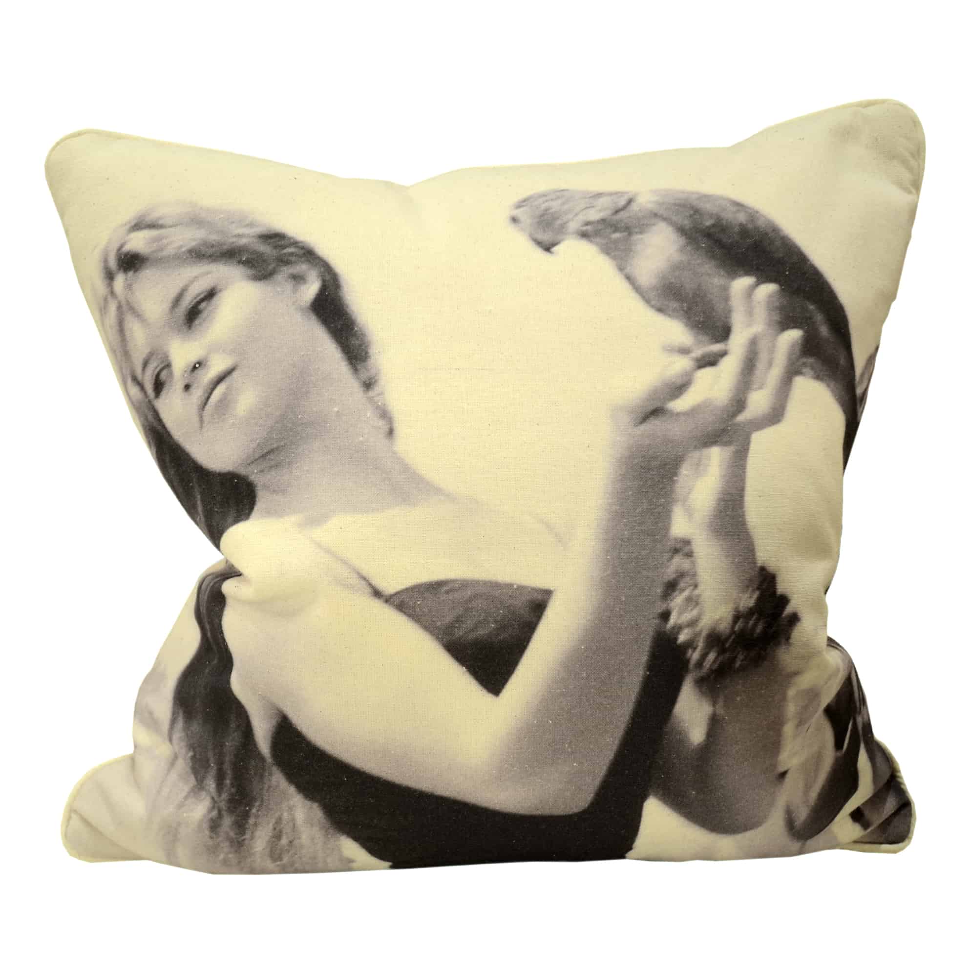 Brigitte Bardot Cushion. Bespoke print black and white cushion